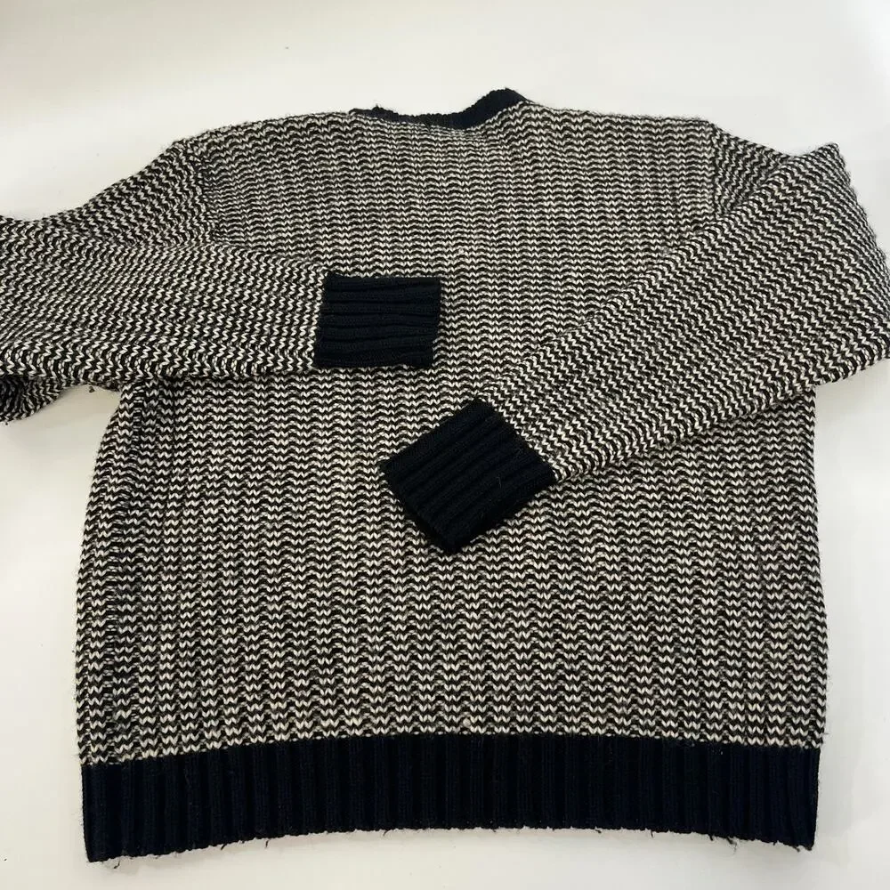 Vintage Polo Ralph Lauren Brioche Large Sweater Black White‎ Wool Knit Crewneck